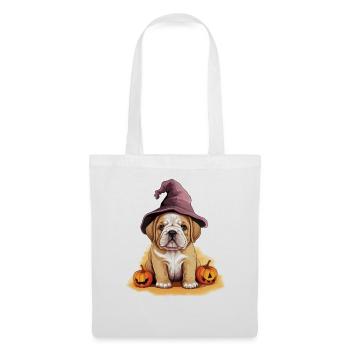 Halloween Witch Hat Pumpkin Dog Bulldog - Tote Bag - white - Front