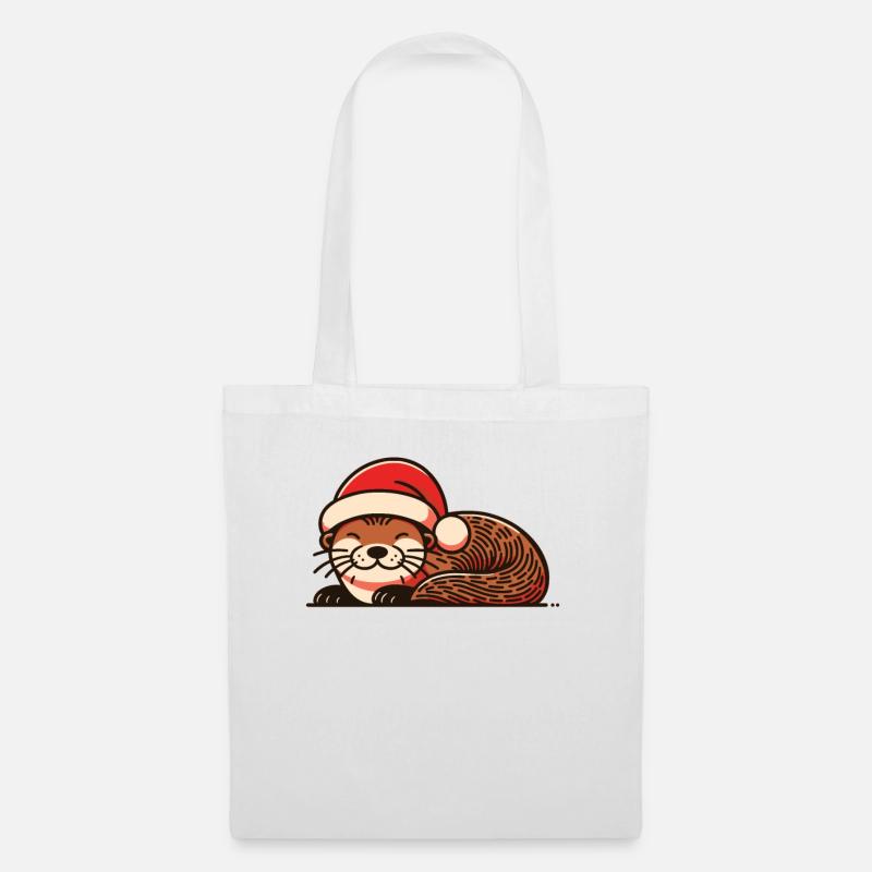 Weihnachtsmütze Weihnachten Otter - Stoffbeutel - Weiß