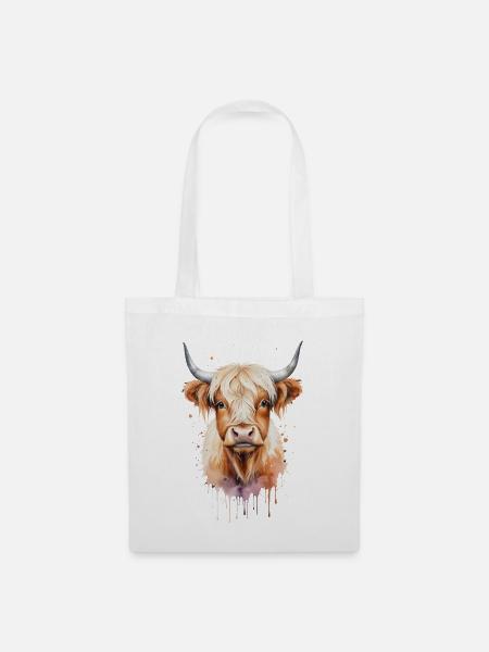 Highland Cow Watercolor Art - Rustic and Charming - Tote Bag - white