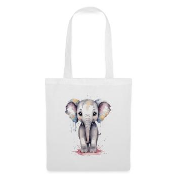 Éléphant Kawaii Aquarelle - Adorable Bébé Elephan - Sac en tissu - blanc - Devant