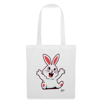 Unzufrieden: Nörgelnder kleiner weißer Hase - Stoffbeutel - Weiß - Vorne