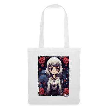 Chibi Beauty: Cartoon Girl with Flowers - Tote Bag - white - Front
