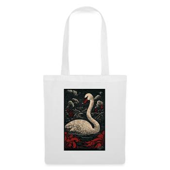 Gravure sur bois d’un cygne sur un lac - Sac en tissu - blanc - Devant