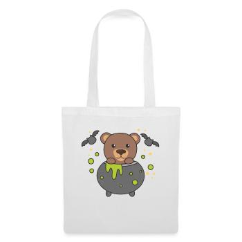 Ours Joyeux Halloween Bâton de Chaudron de Sorcière - Sac en tissu - blanc - Devant