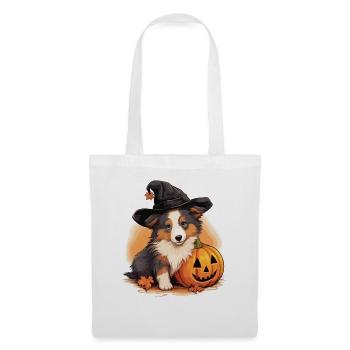 Halloween Witch Hat Pumpkin Dog Shetland - Tote Bag - white - Front
