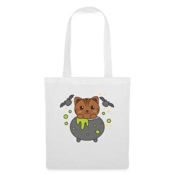 Cat Happy Halloween Witch's Cauldron Bat - Tote Bag - white - Front