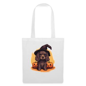 Chapeau de sorcière d'Halloween Citrouille Chien Cocker Spaniel - Sac en tissu - blanc - Devant