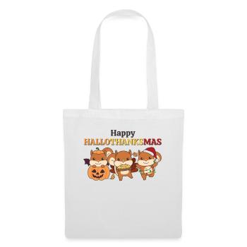 Happy Hallothanksmas Eichhörnchen Weihnachts - Stoffbeutel - Weiß - Vorne