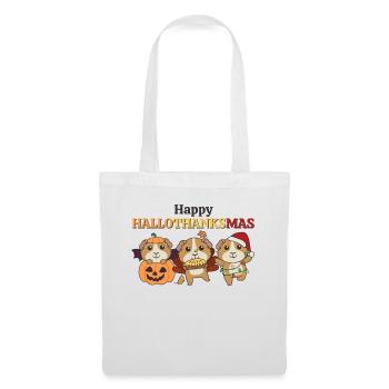 Happy Hallothanksmas Meerschweinchen Weihnachts - Stoffbeutel - Weiß - Vorne
