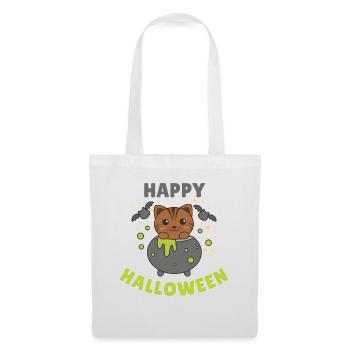 Cat Happy Halloween Witch's Cauldron Bat - Tote Bag - white - Front