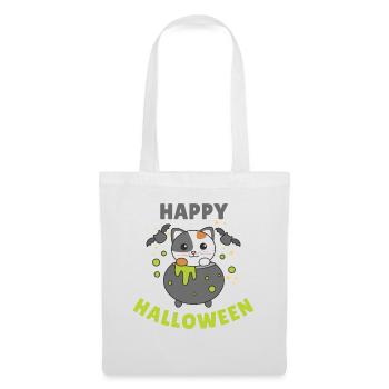 Cat Happy Halloween Witch's Cauldron Bat - Tote Bag - white - Front