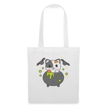 Cat Happy Halloween Witch's Cauldron Bat - Tote Bag - white - Front