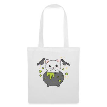 Cat Happy Halloween Witch's Cauldron Bat - Tote Bag - white - Front