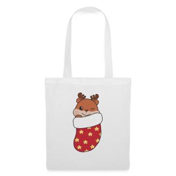 Süße Hamster in Weihnachtssocke zu Weihnachten - Stoffbeutel - Weiß - Vorne