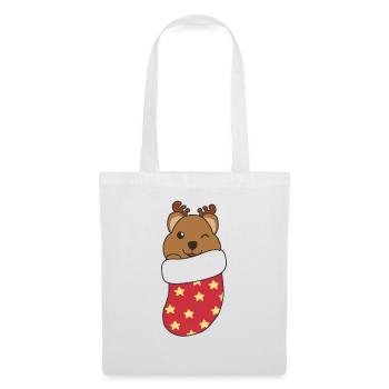 Mignon quokka en chaussette de Noël pour Noël - Sac en tissu - blanc - Devant