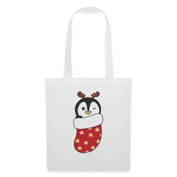 Süße Pinguin in Weihnachtssocke zu Weihnachten - Stoffbeutel - Weiß - Vorne