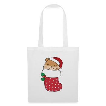 Mignon hamster en chaussette de Noël pour Noël - Sac en tissu - blanc - Devant