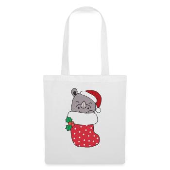 Rhinocéros mignons en chaussette de Noël pour Noël - Sac en tissu - blanc - Devant