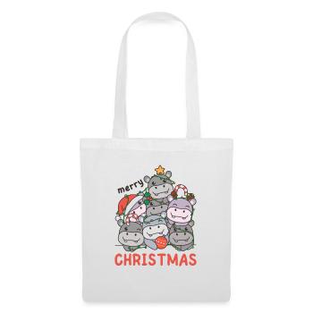 Hippopotame Arbre de Noël Joyeux Noël - Sac en tissu - blanc - Devant