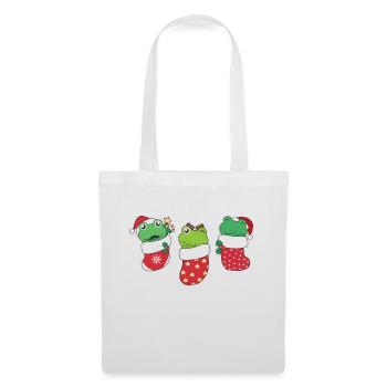 Grenouilles mignonnes en chaussette de Noël pour Noël - Sac en tissu - blanc - Devant