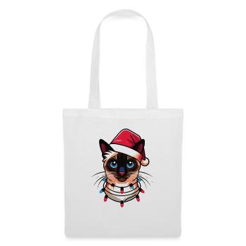 Christmas Hat Christmas Fairy Lights Siamese Cat - Tote Bag - white - Front