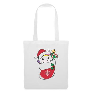 Süße Einhörner in Weihnachtssocke zu Weihnachten - Stoffbeutel - Weiß - Vorne