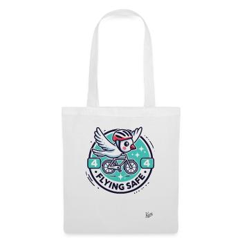 Bird with helmet on bicycle flying safely - Tote Bag - white - Front