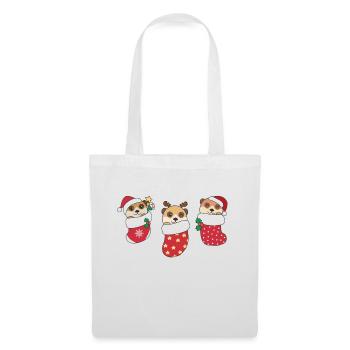 Süße Erdmännchen in Weihnachtssocke zu - Stoffbeutel - Weiß - Vorne