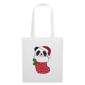 Panda mignon en chaussette de Noël pour panda de Noël - Sac en tissu - blanc - Devant