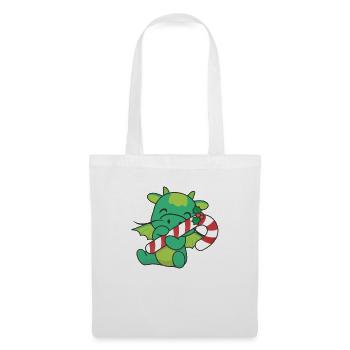 Dragon Noël canne à sucre dragon mignon - Sac en tissu - blanc - Devant