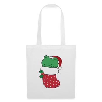 Grenouilles mignonnes en chaussette de Noël pour Noël - Sac en tissu - blanc - Devant