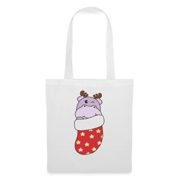 Süße Hippo in Weihnachtssocke zu Weihnachten Hippo - Stoffbeutel - Weiß - Vorne