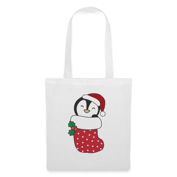Pingouin mignon en chaussette de Noël pour Noël - Sac en tissu - blanc - Devant