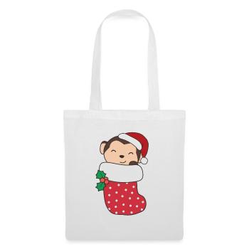 Singe mignon en chaussette de Noël pour singe de Noël - Sac en tissu - blanc - Devant