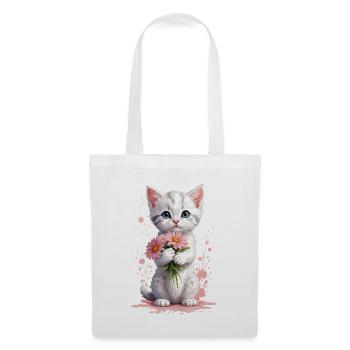 Playful Kitty with Pink Blossoms - Tote Bag - white - Front