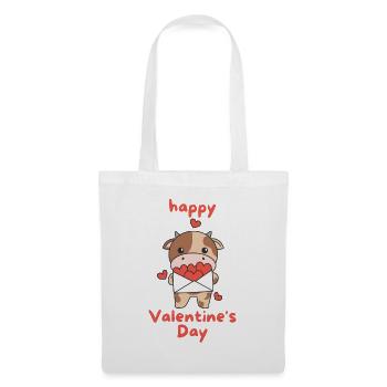 Kuh zum Valentinstag süße Tiere mit Herzen - Stoffbeutel - Weiß - Vorne