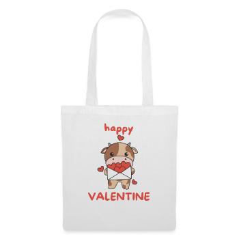 Kuh zum Valentinstag süße Tiere mit Herzen - Stoffbeutel - Weiß - Vorne