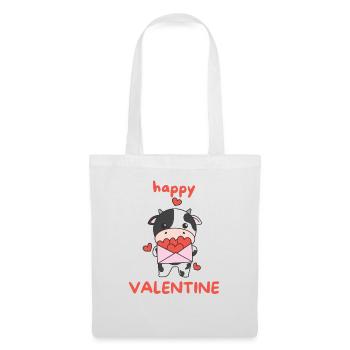 Kuh zum Valentinstag süße Tiere mit Herzen - Stoffbeutel - Weiß - Vorne