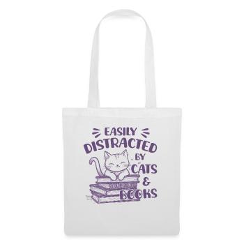 Easily distracted by cats and books Cute cat - Tote Bag - white - Front