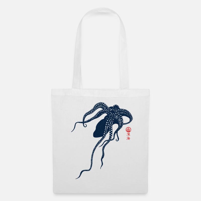 Oktopus mit Kanji - Stoffbeutel - Weiß