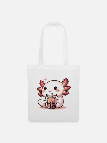 Axolotls trinken Bubble Tea kawaii Boba Axolotl - Stoffbeutel - Weiß