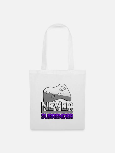 NEVER SURRENDER (Lila) + Controller - Gaming - Stoffbeutel - Weiß