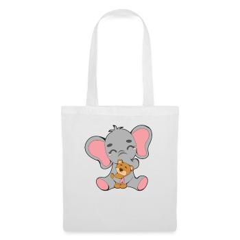 Elefantenbaby und Teddybär - Stoffbeutel - Weiß - Vorne