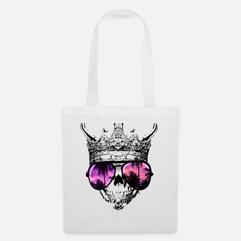 Hipster Totenkopf König - Stoffbeutel - Weiß