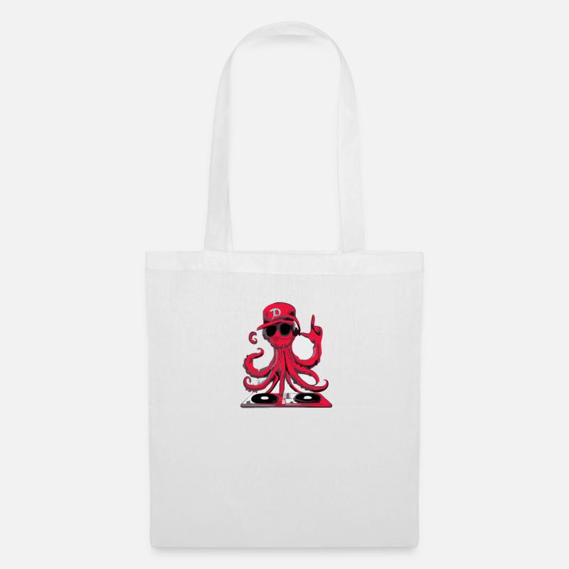 roter Oktopus DJ, Musik - Stoffbeutel - Weiß