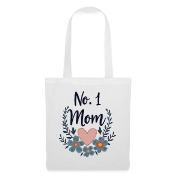 Beste Mama No 1 Mom – Herz & Blumen Geschenkidee - Stoffbeutel - Weiß - Vorne