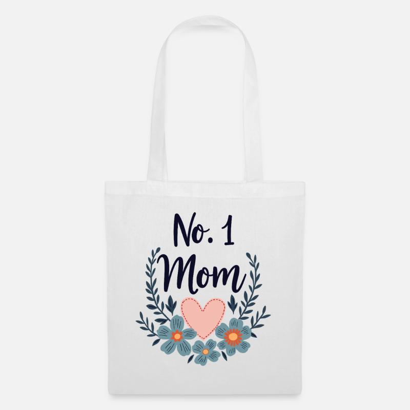 Beste Mama No 1 Mom – Herz & Blumen Geschenkidee - Stoffbeutel - Weiß