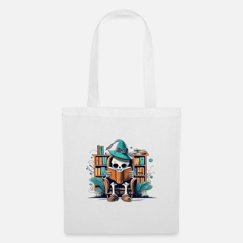 halloween skeleton reading a book - Sac en tissu - blanc