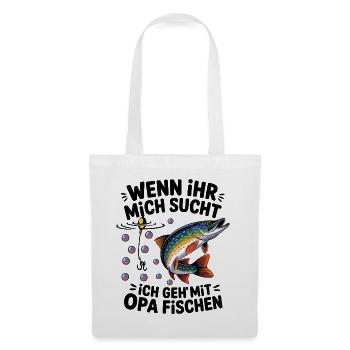 Ich gehe mit Opa angeln fischen springender Hecht - Stoffbeutel - Weiß - Vorne