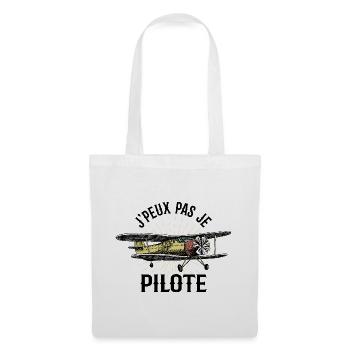 J'peux pas je pilote - Cadeau rétro avion - Sac en tissu - blanc - Devant